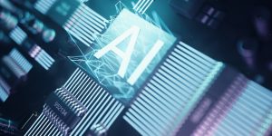 Grafik eines Computerchips mit der Aufschrift "AI"