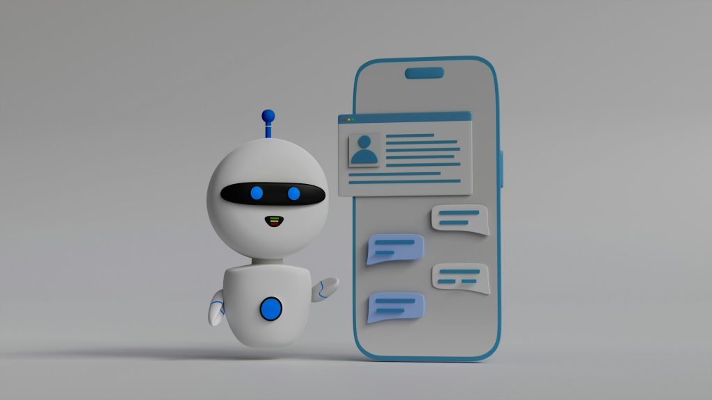 Chatbot als Figur neben einem Chat